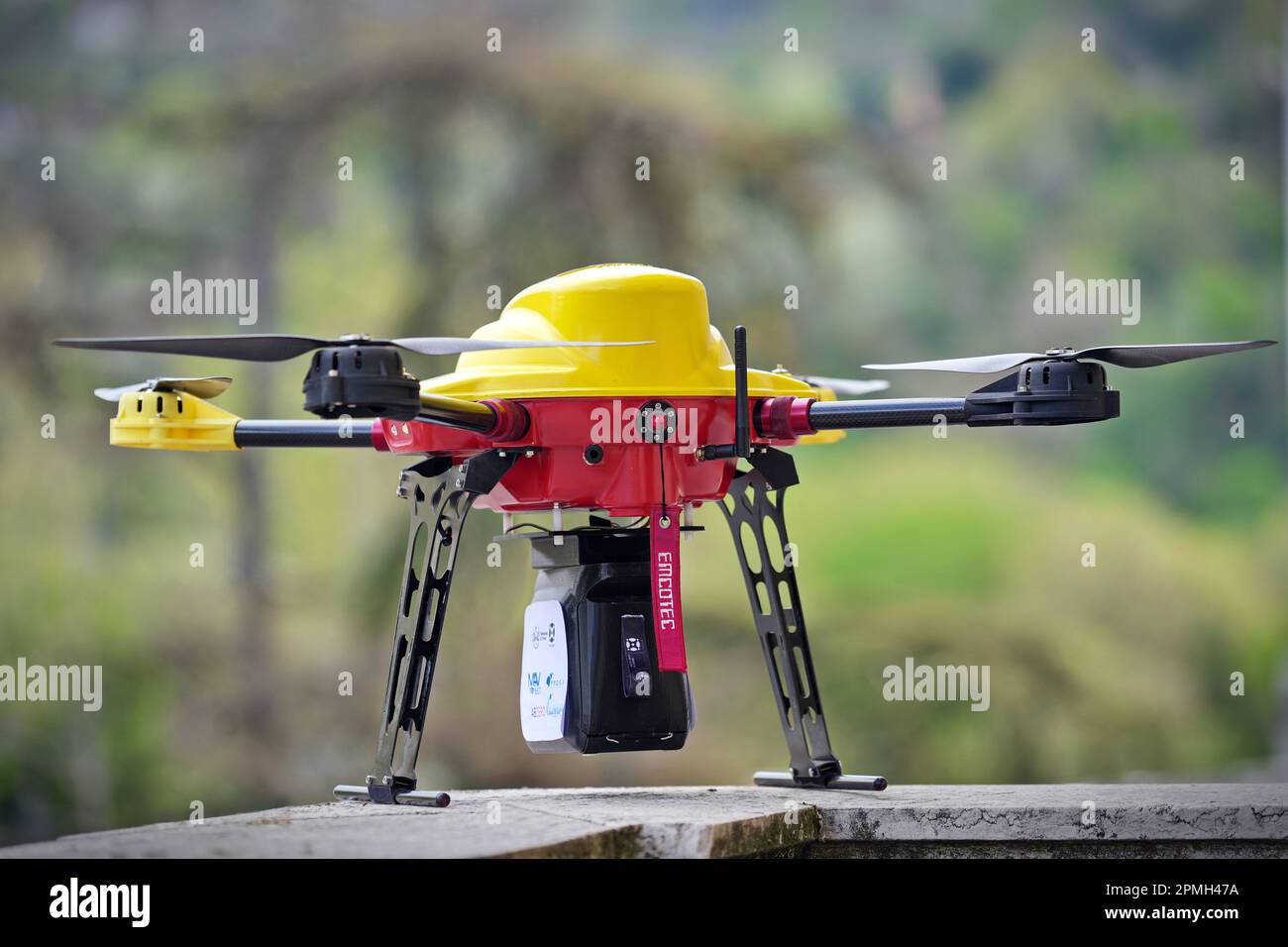 A drone used in healthcare, specially designed to transport biological material and organs for transplantation. Turin, Italy - April 2023 Stock Photo