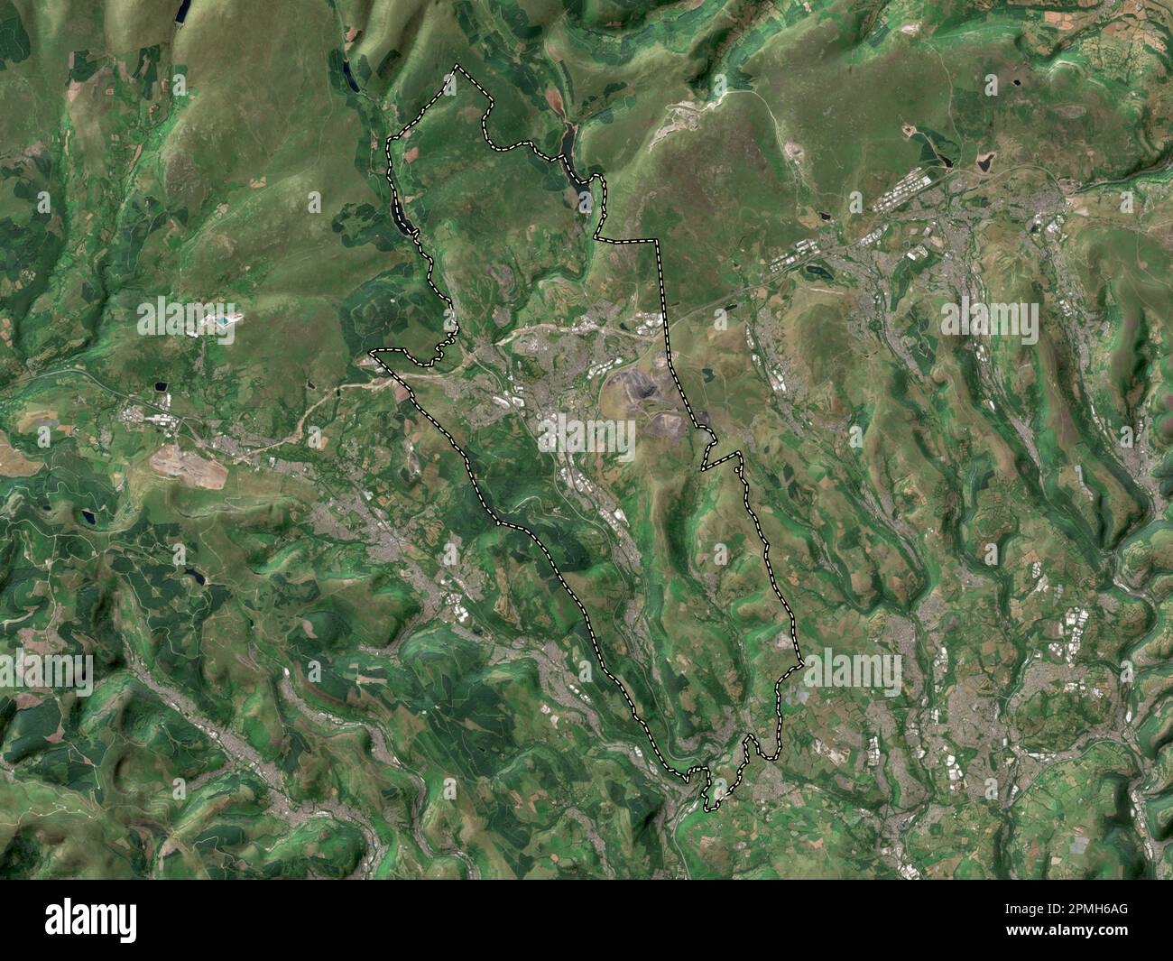 Merthyr Tydfil, region of Wales - Great Britain. Low resolution satellite map Stock Photo