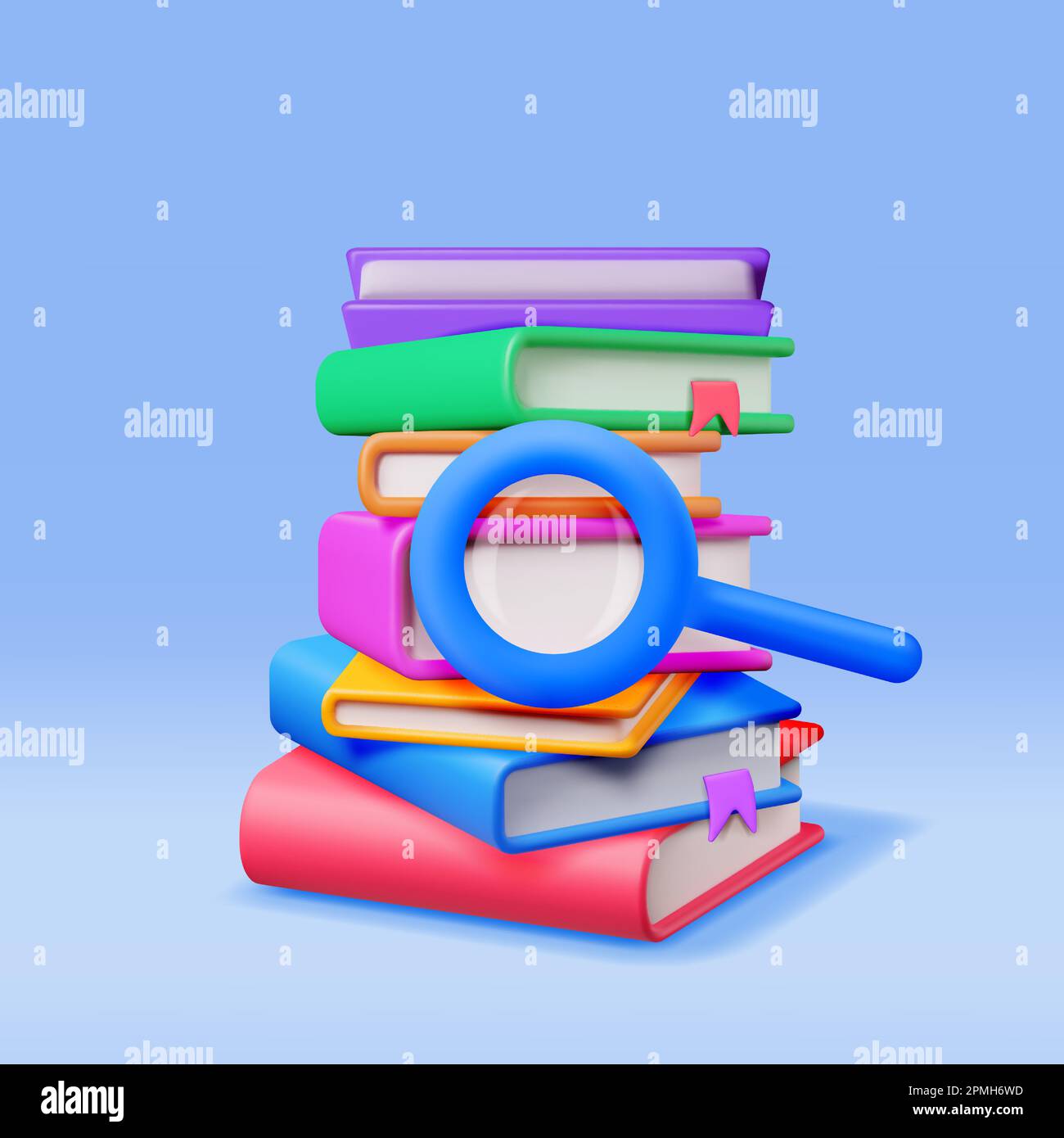 3D Stack of Closed Books with Magnifying Glass Stock Vector Image & Art ...