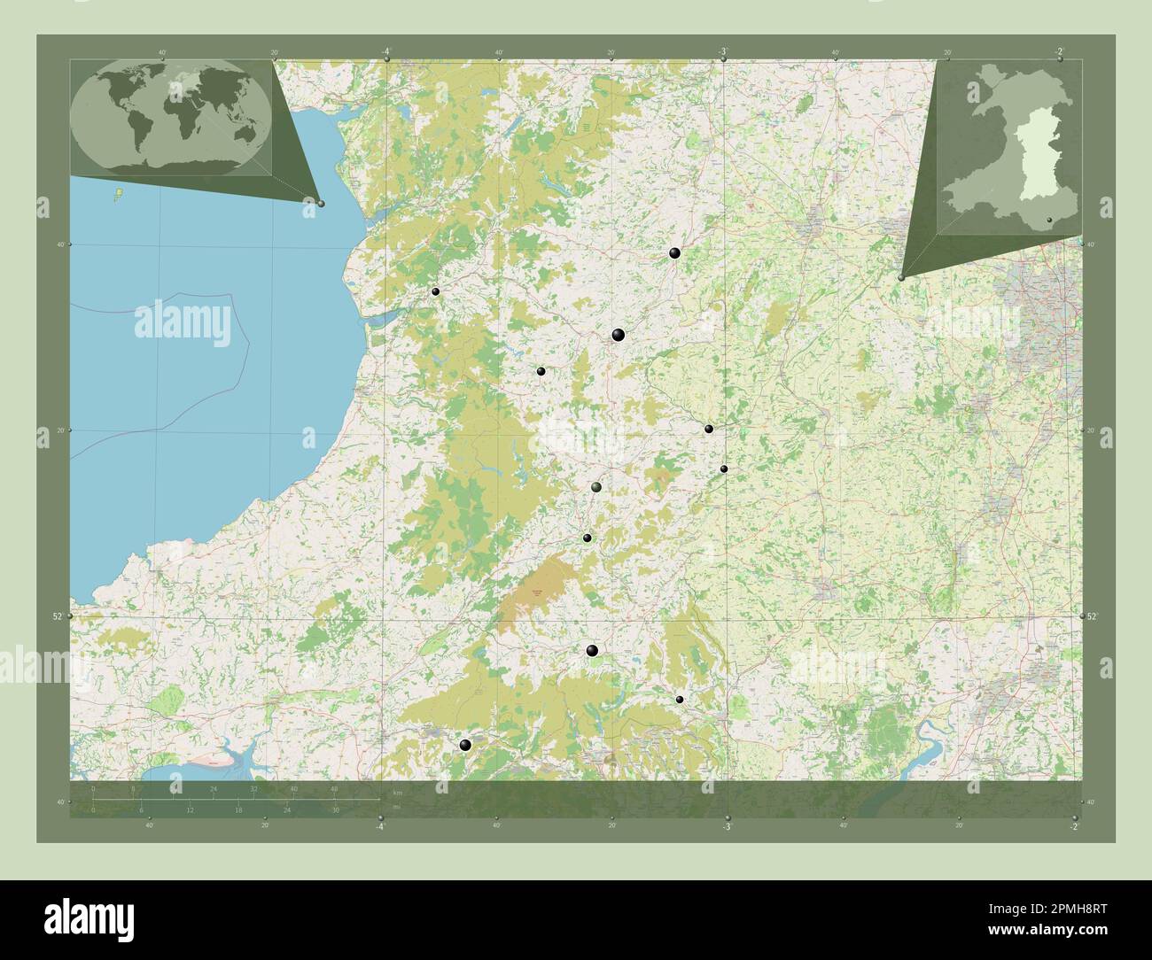 Powys Region Of Wales Great Britain Open Street Map Locations Of   Powys Region Of Wales Great Britain Open Street Map Locations Of Major Cities Of The Region Corner Auxiliary Location Maps 2PMH8RT 