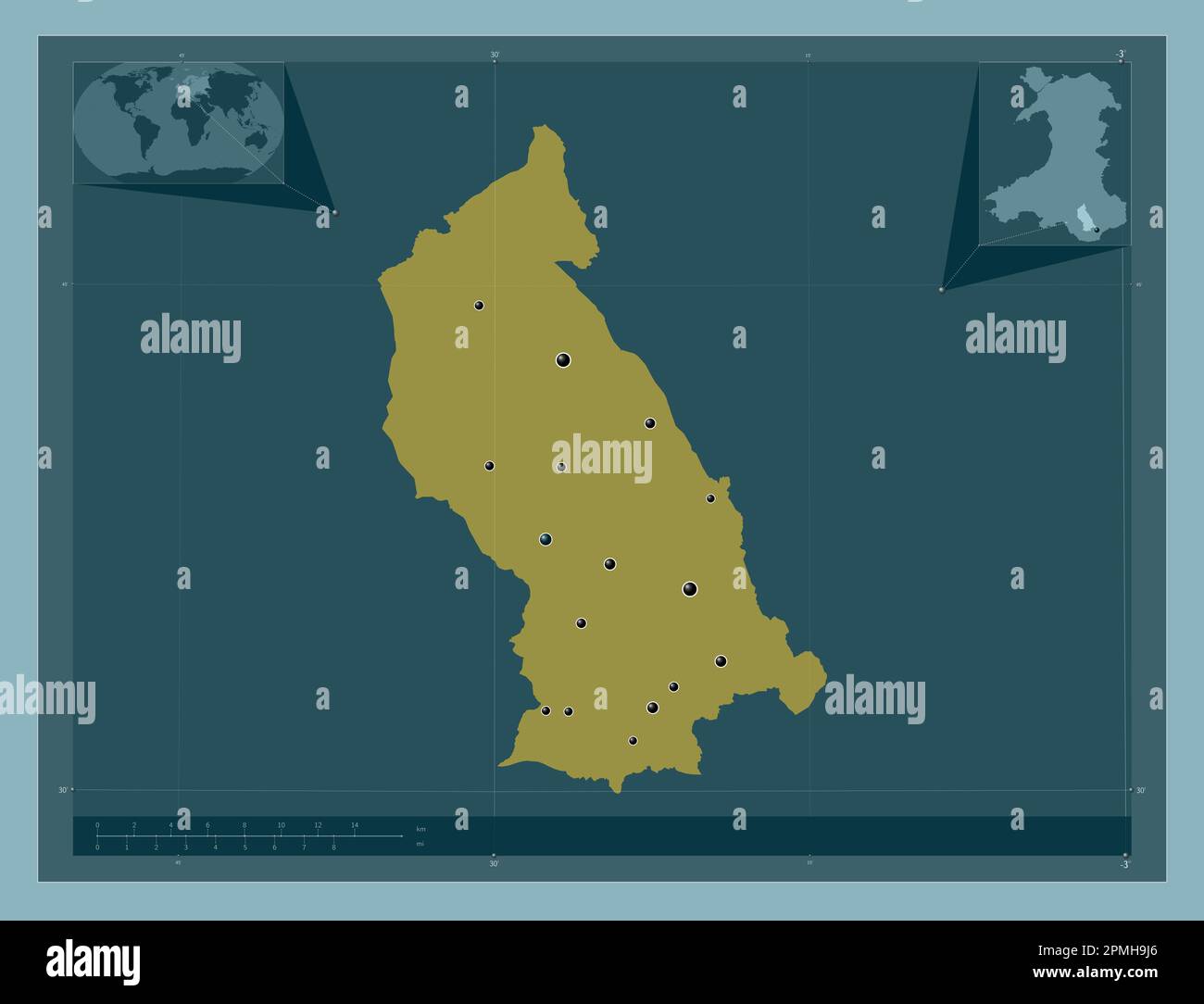 Rhondda Cynon Taf, region of Wales - Great Britain. Solid color shape 