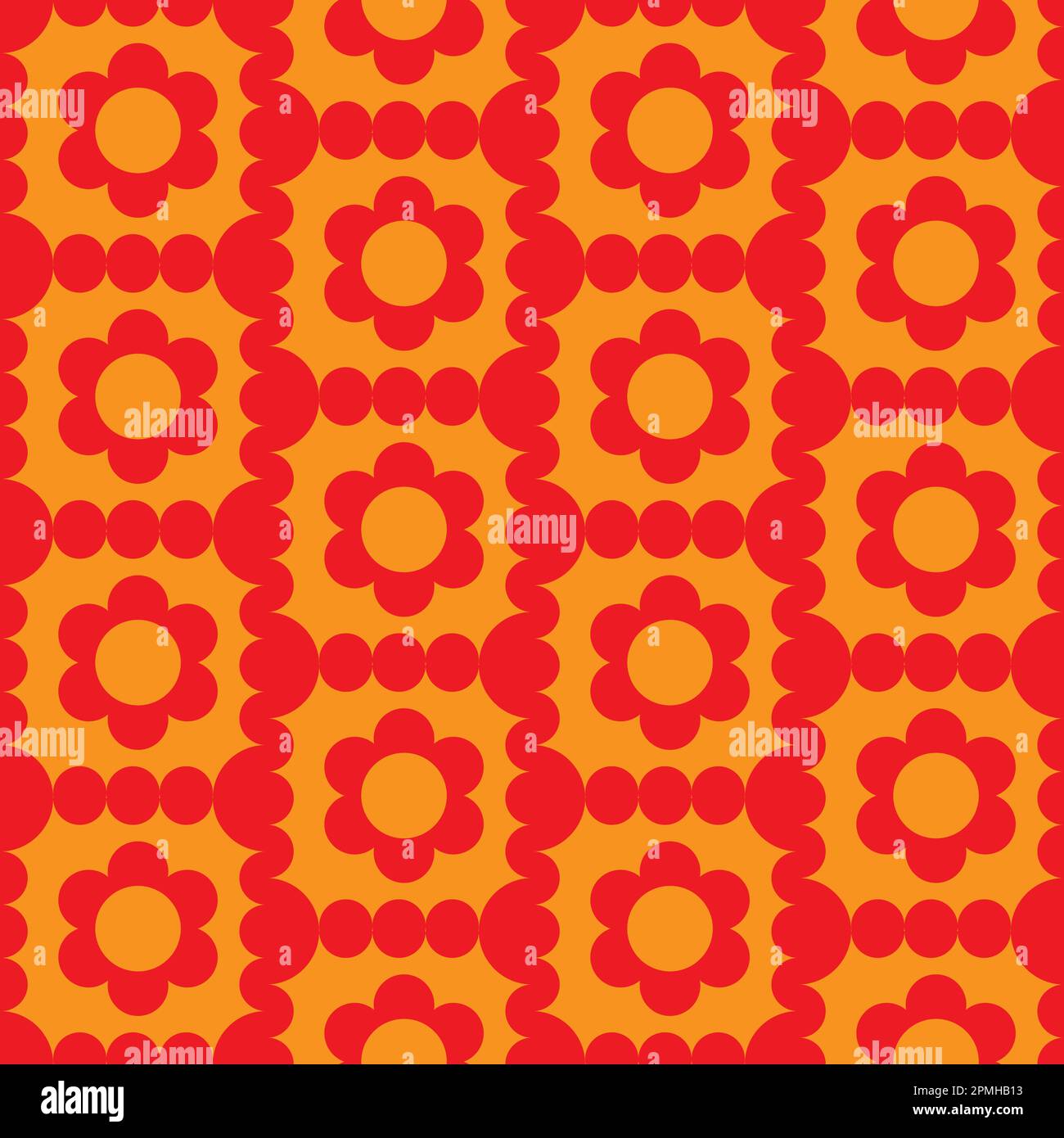 Colorfull geometric orange red flowers pattern. Vector illustration Stock Vector