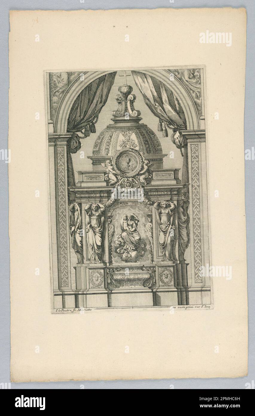 Print, Design for Tabernacle, from 'Tabernacles'; Print Maker: Jean Le Pautre (French, 1618–1682); etching on paper; 33.5 × 21.6 cm (13 3/16 × 8 1/2 in.) Stock Photo