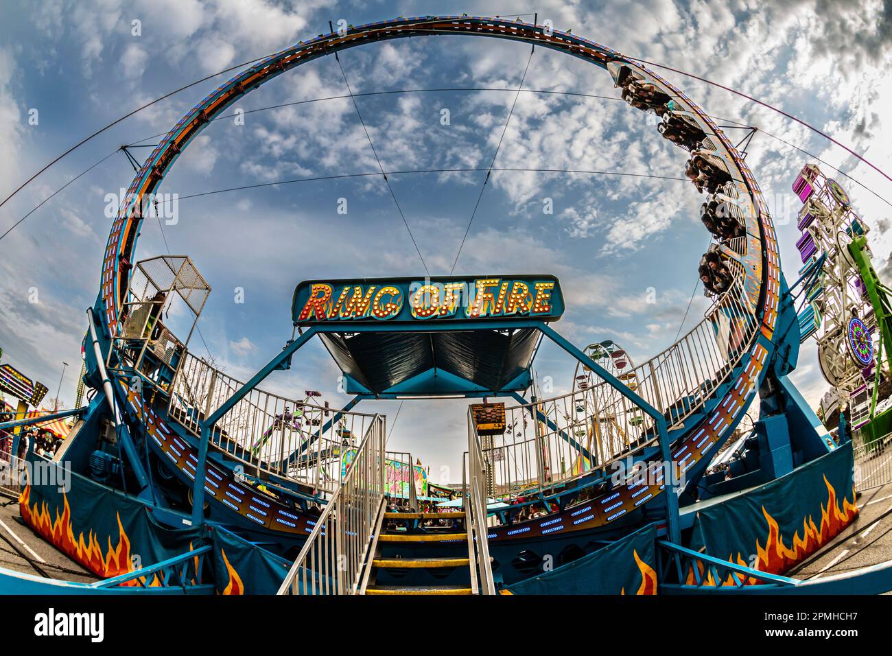 Buford, GA / USA March 31, 2023 Dramatic fisheye view shows teens