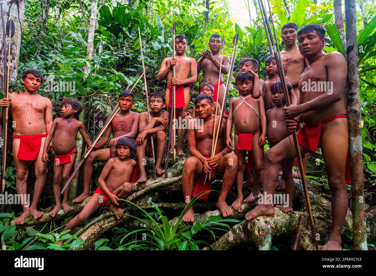 Yanomami tribe man standing in the jungle, southern Venezuela, South America Stock Photo