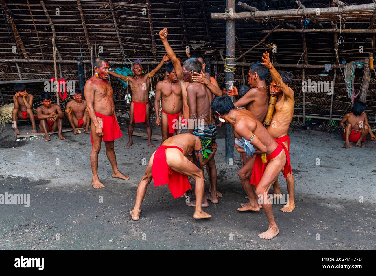 Shamans from the Yanomami tribe practising traditional healing methods, southern Venezuela, South America Stock Photo