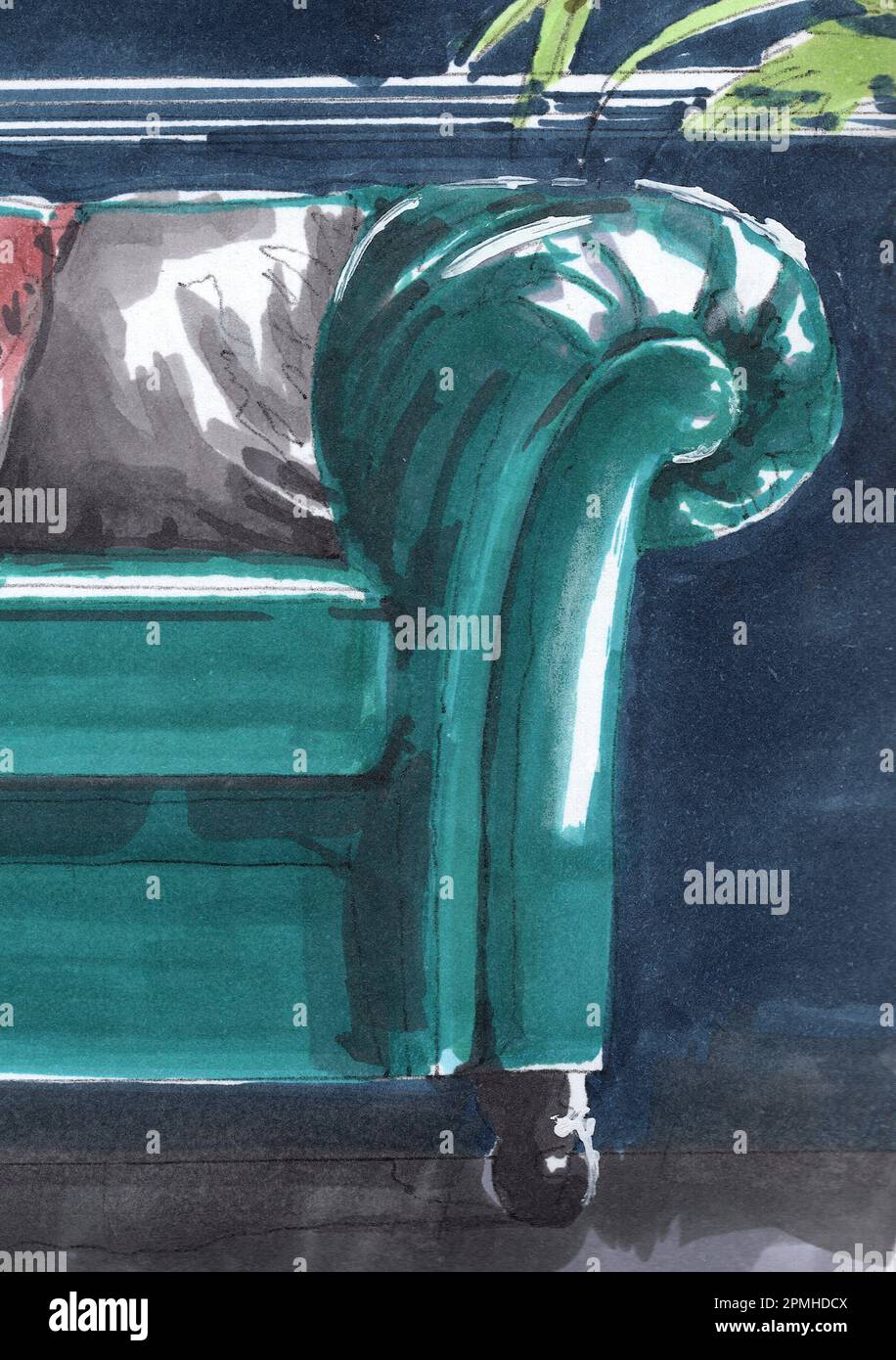 Colour detail sketch of a classic style sofa. Stock Photo