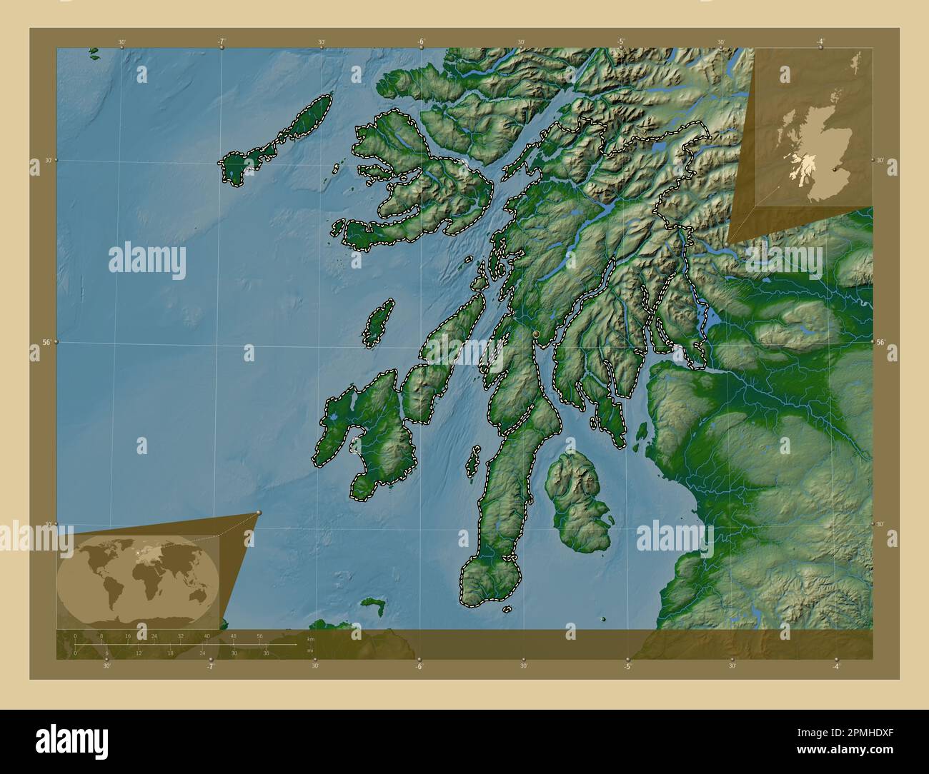 Argyll and Bute, region of Scotland Great Britain. Colored elevation