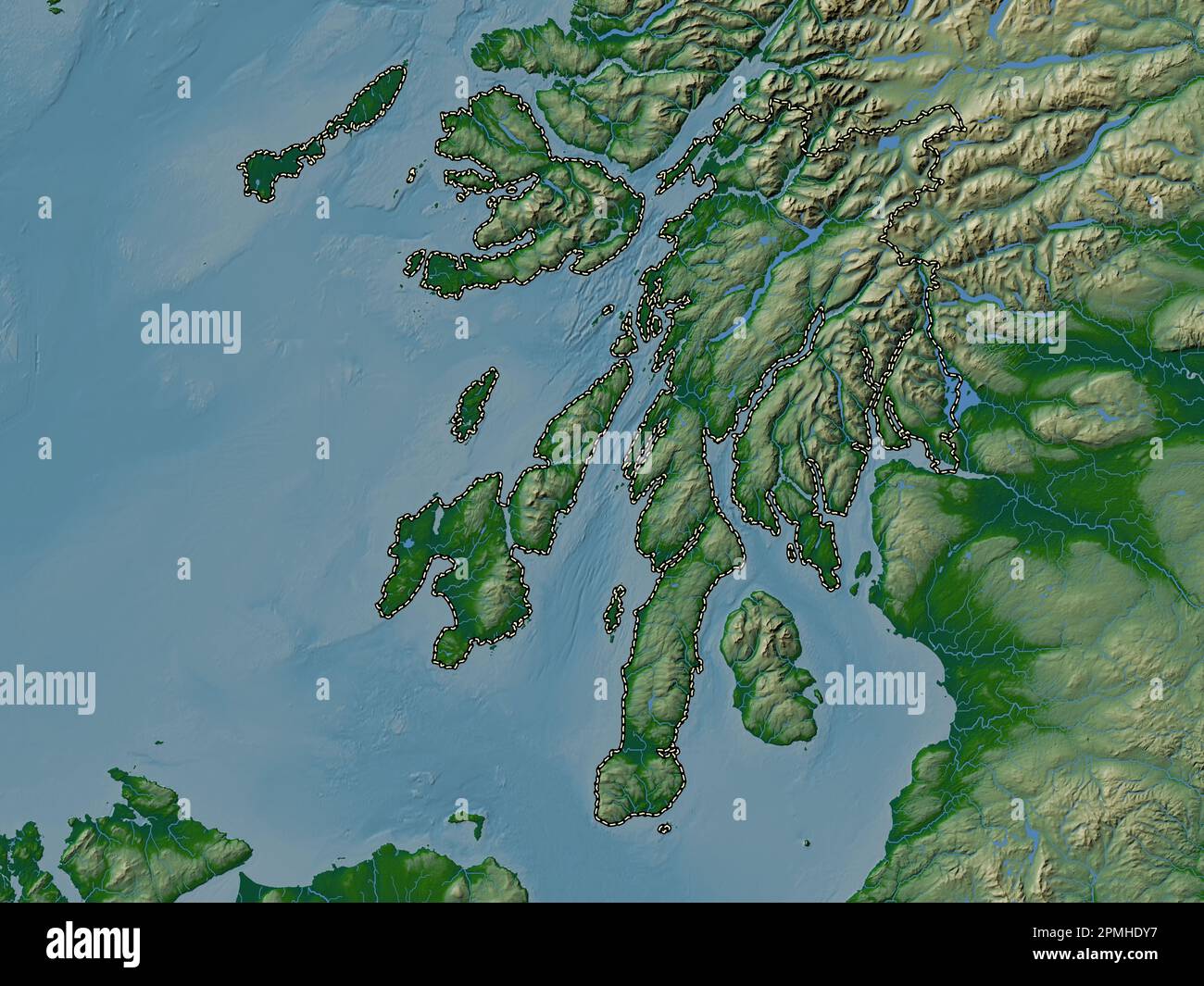 Argyll and Bute, region of Scotland Great Britain. Colored elevation