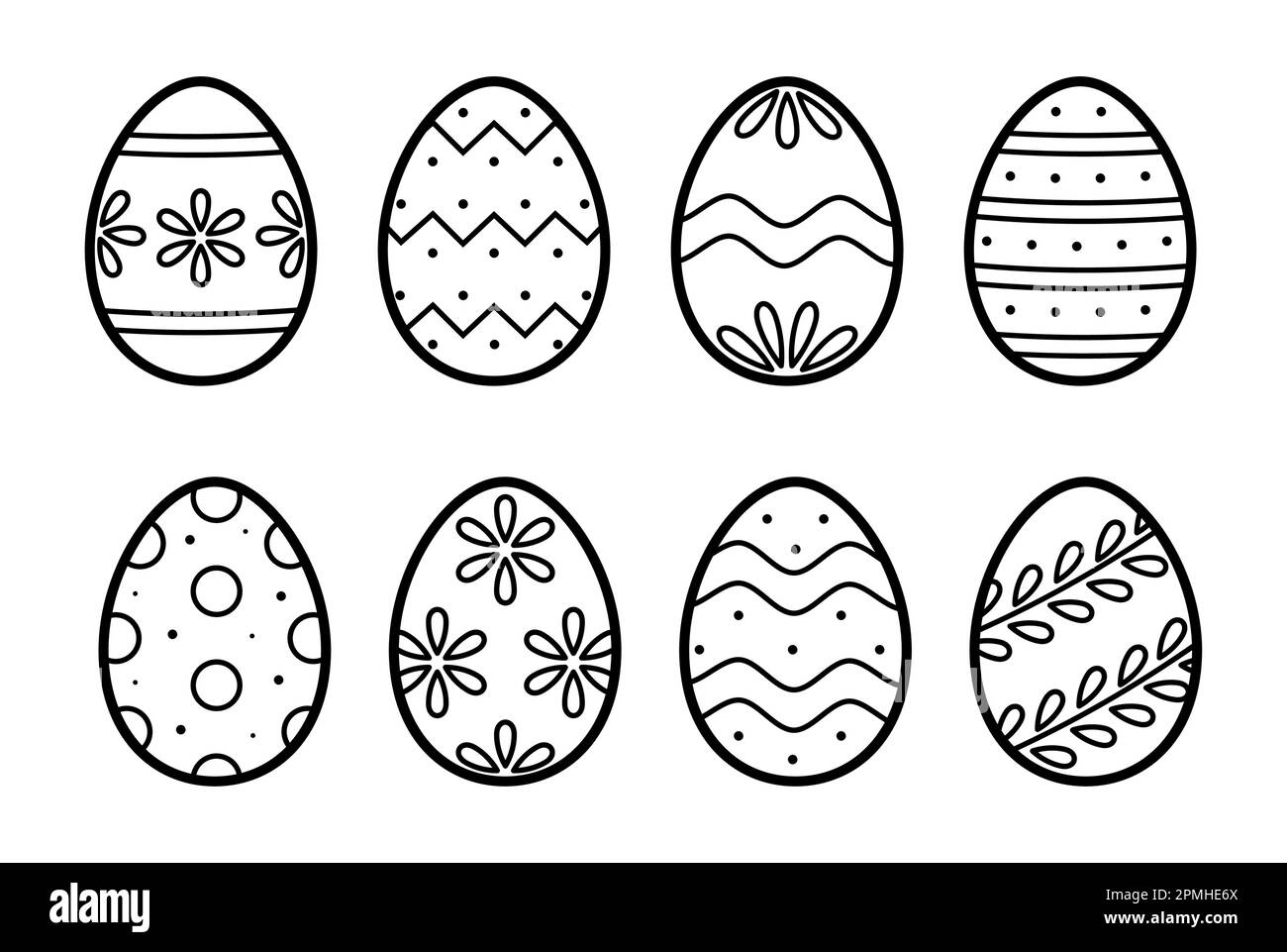 Easter eggs set with ornament. Hand drawn simple icon in sketch style ...
