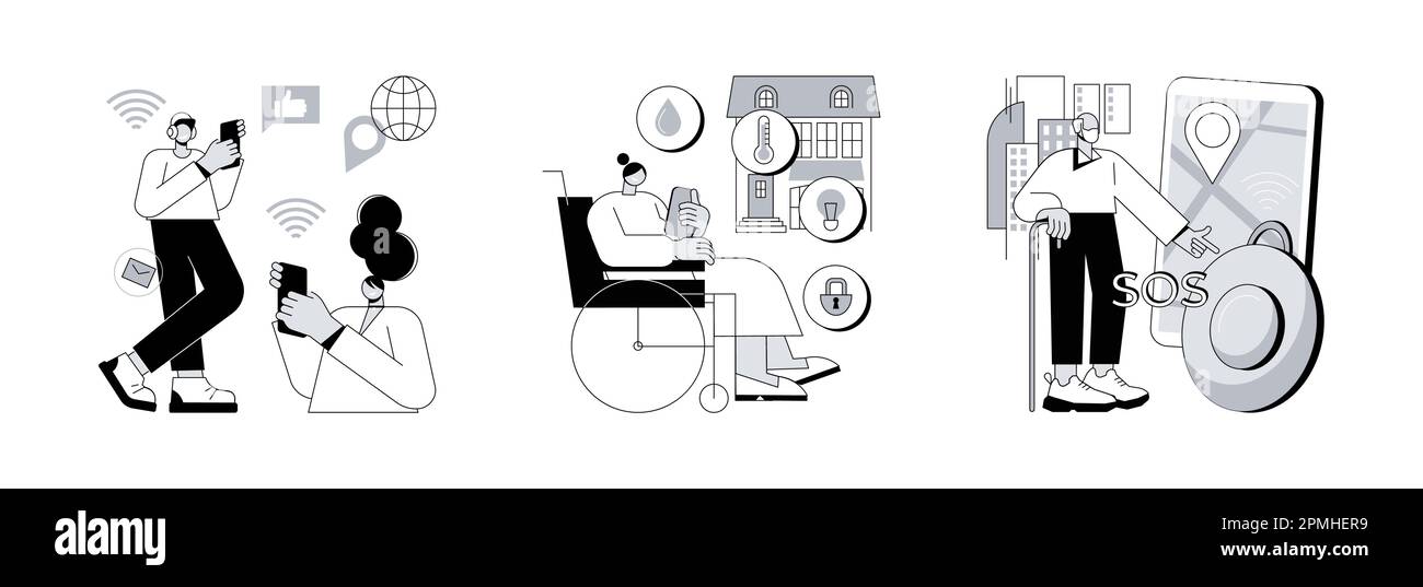 Intelligent devices abstract concept vector illustration set. Connected