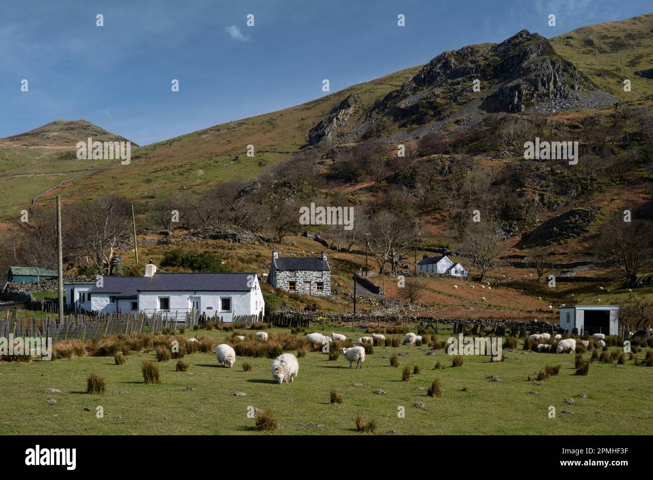 The Community and hamlet of Nant Peris, Llanberis Pass, Snowdonia National Park, Eryri, North Wales, United Kingdom, Europe Stock Photo