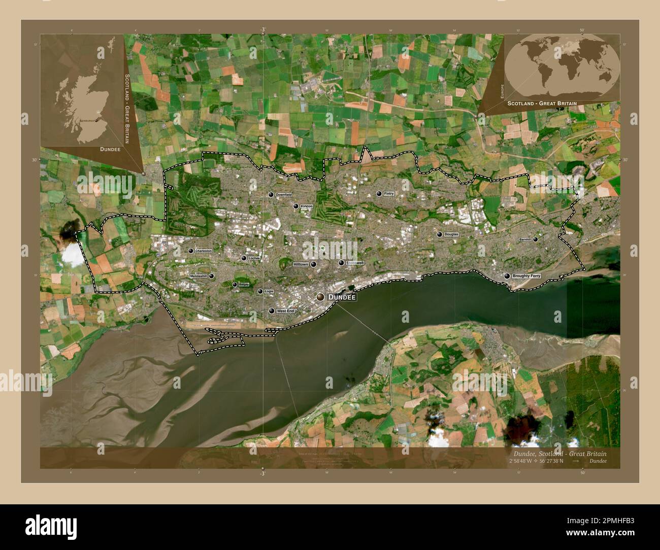 Dundee, region of Scotland Great Britain. Low resolution satellite