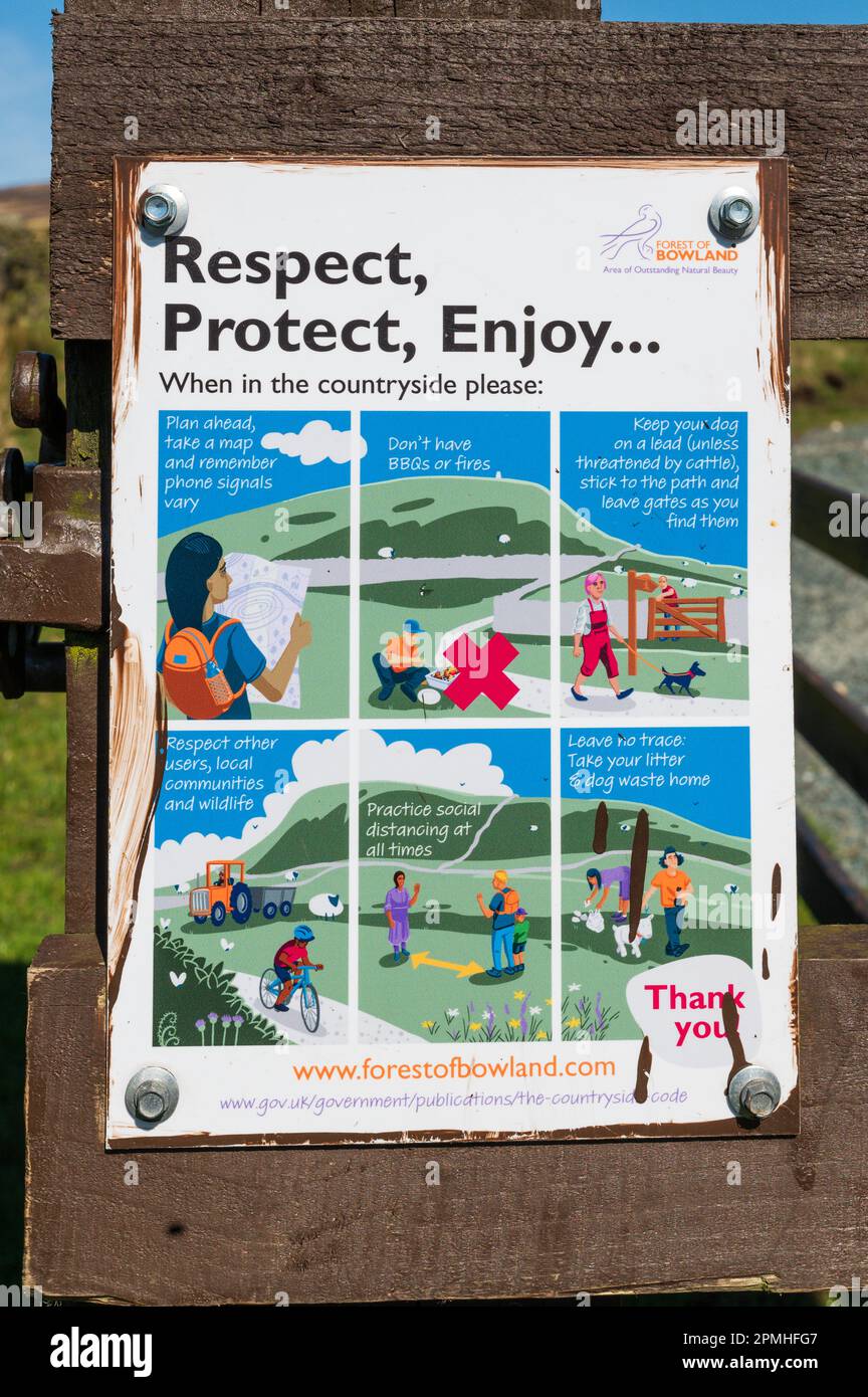 Information sign at The estate hamlet of Tarnbrook in The Forest of Bowland Stock Photo