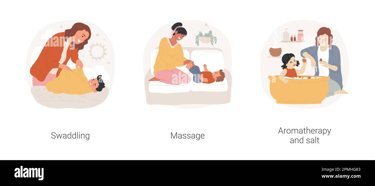 Getting ready for bedtime isolated cartoon vector illustration set