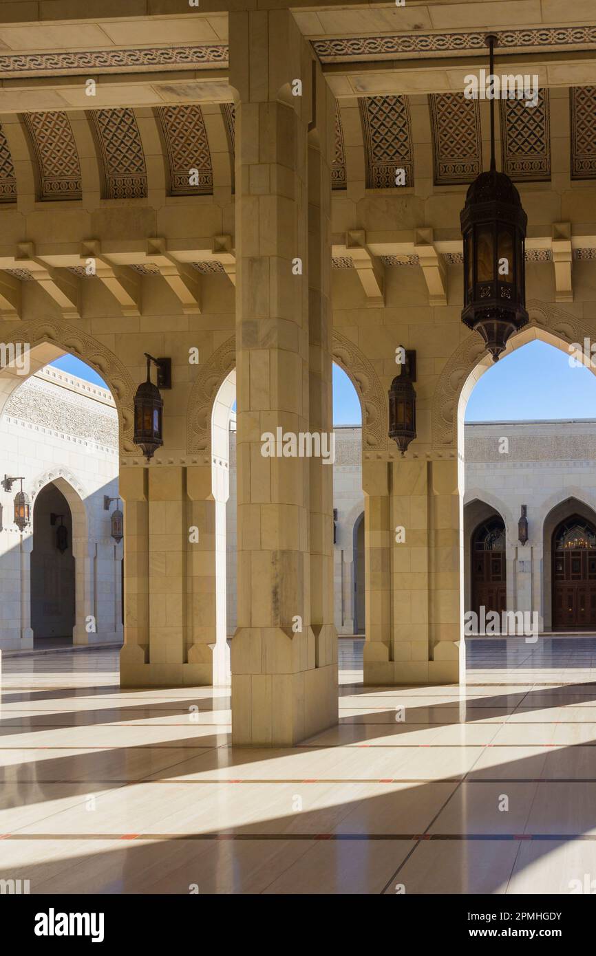 Pillars in grounds of Sultan Qaboos Grand Mosque, Muscat, Oman, Middle