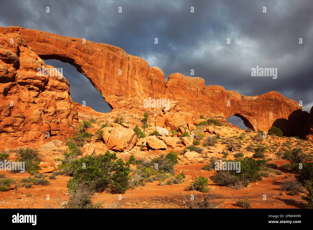 North and South Windows, Arches National Park, Utah, United States of America, North America Stock Photo