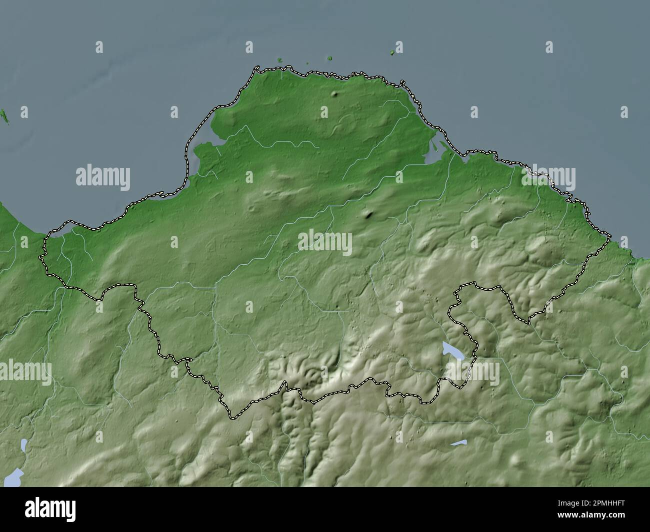 East Lothian, region of Scotland Great Britain. Elevation map colored in wiki style with lakes