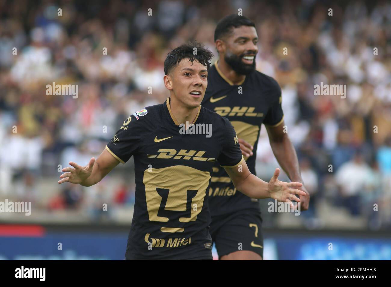 Mexico City Mexico. 10th Apr 2023. April 10 2023 Mexico City Mexico Jorge Ruvalcaba of Pumas Football team celebrates during the match between San Luis and Club Universidad Nacional of the Clausura