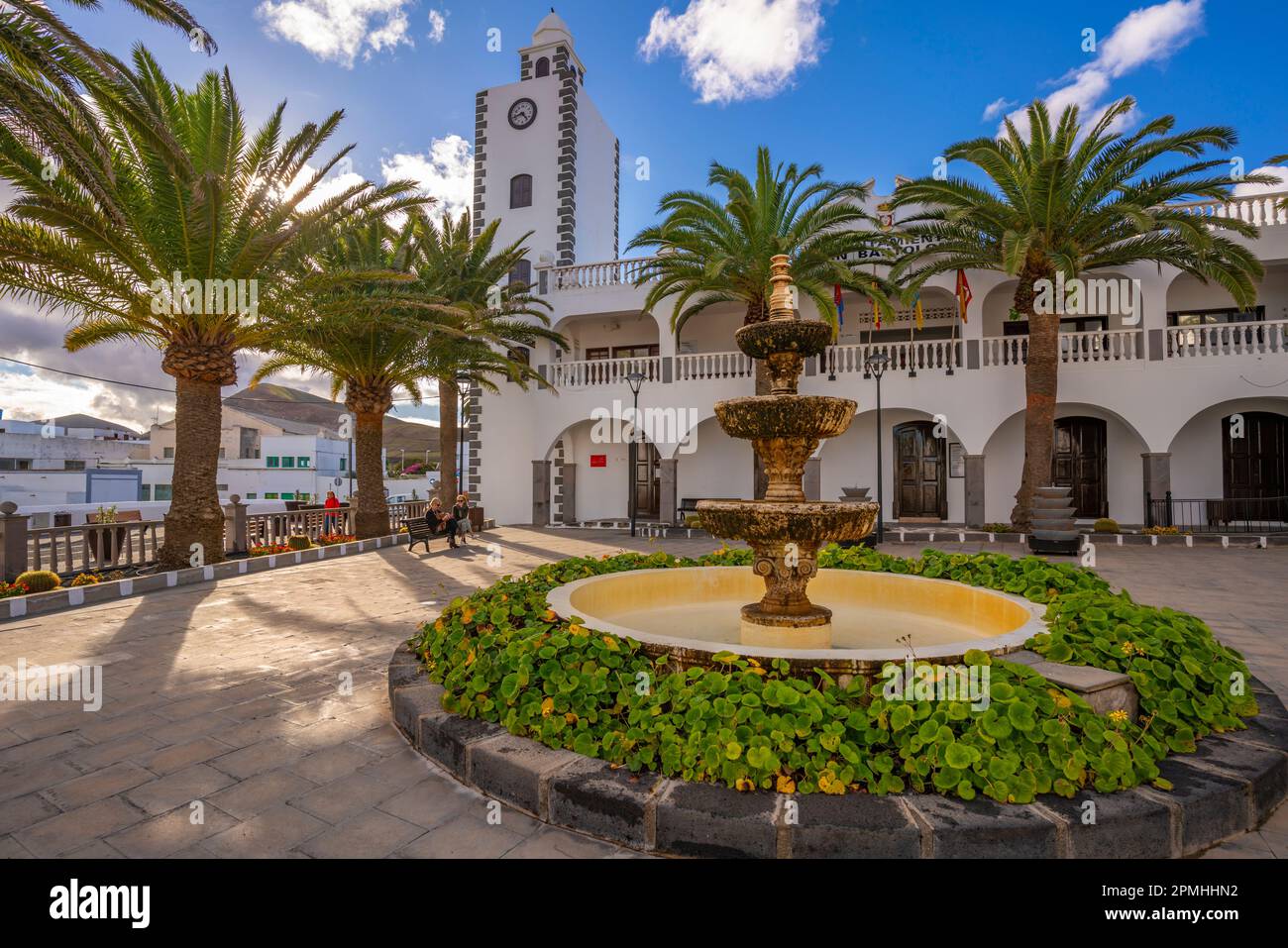 View of Town Hall tower in San Bartolome, Lanzarote, Las Palmas, Canary Islands, Spain, Atlantic, Europe Stock Photo