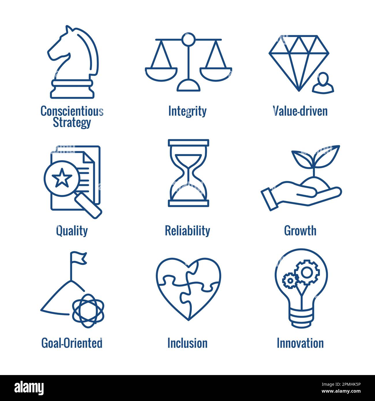 Business and Corporate Ethics Showing Company Values Outline Icon Set