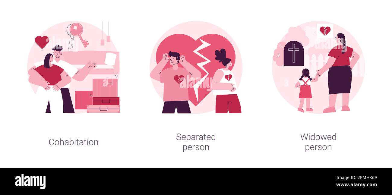 Living together abstract concept vector illustration set. Cohabitation