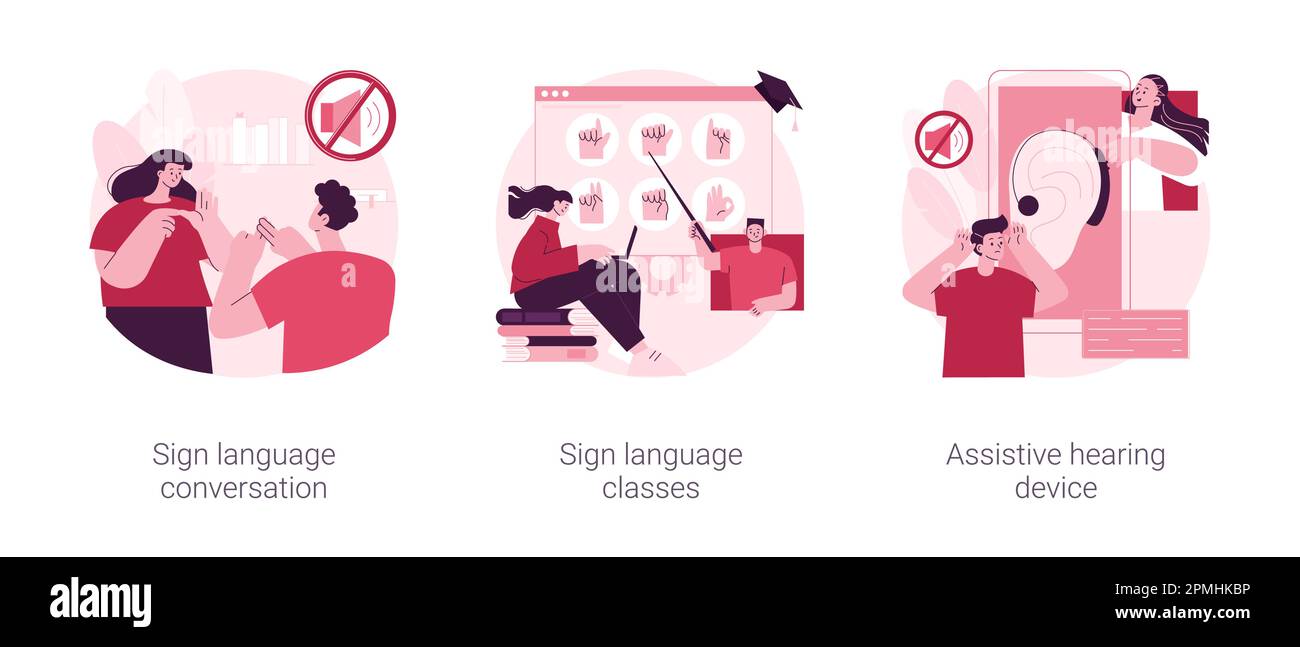 Disability communication abstract concept vector illustration set. Sign