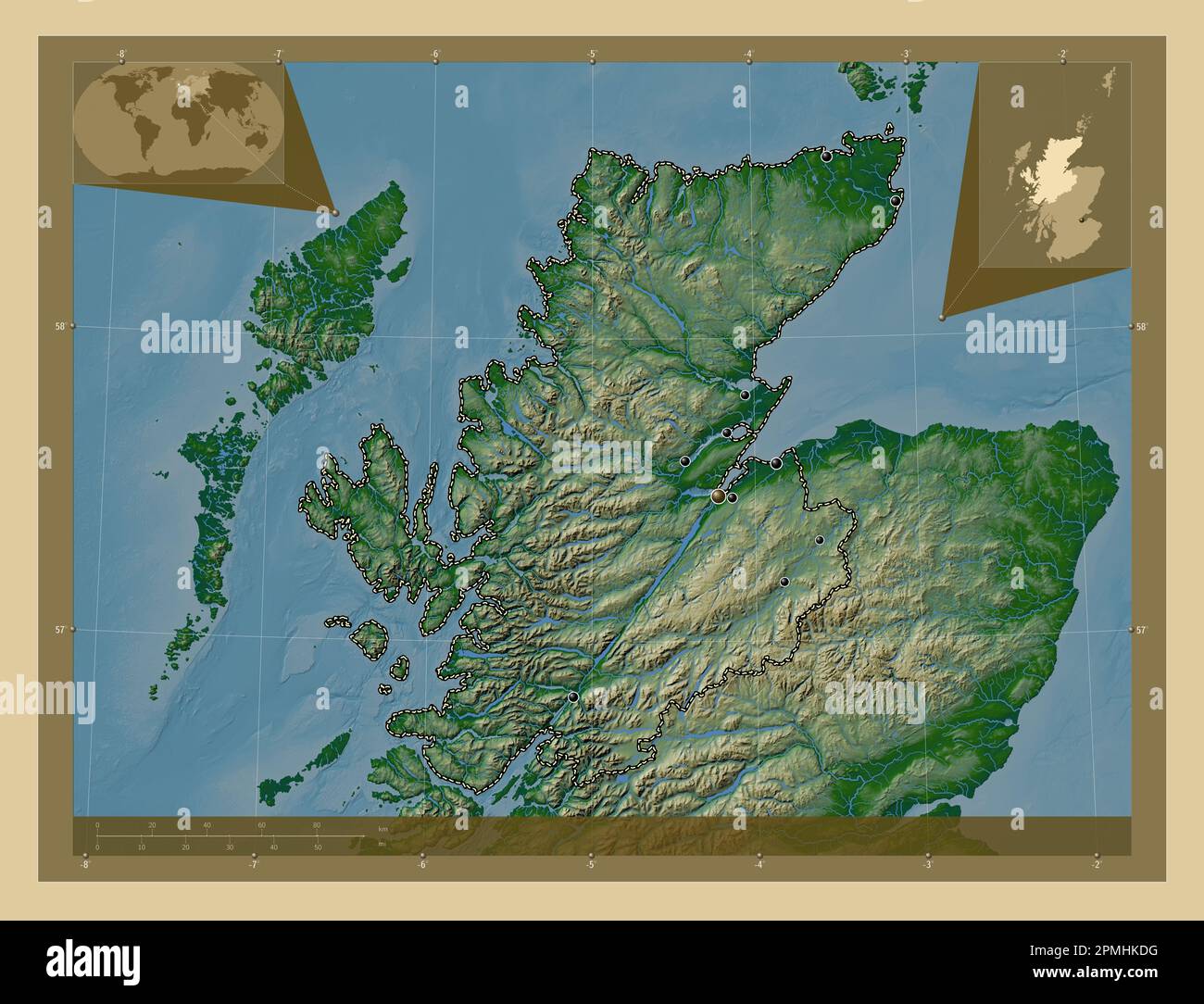 Highland, region of Scotland Great Britain. Colored elevation map
