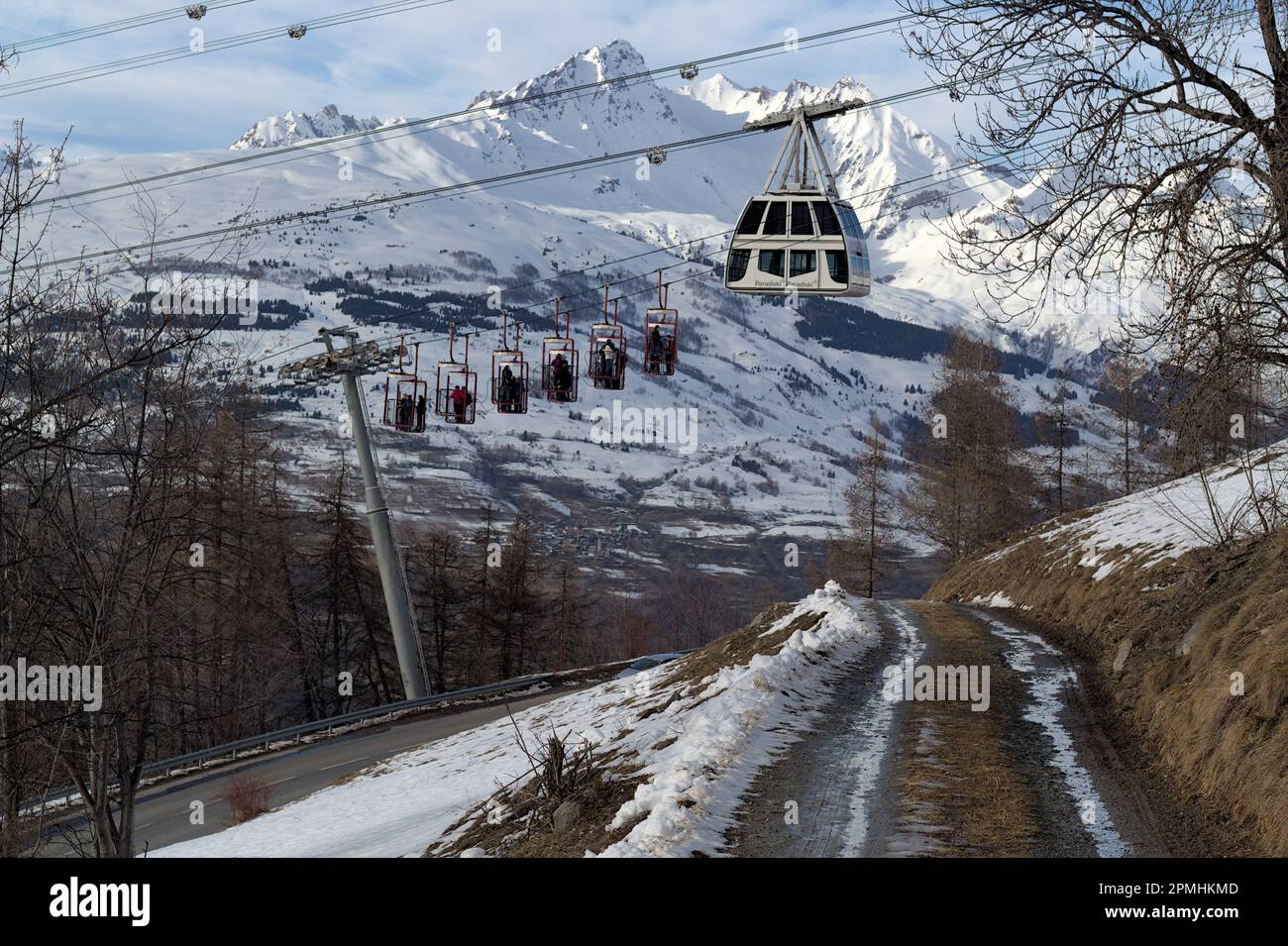 The new Vanoise Express and the old cable car Stock Photo