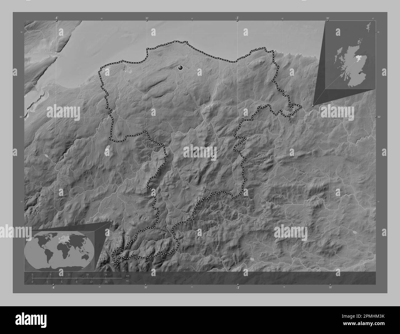 Moray, region of Scotland - Great Britain. Grayscale elevation map with ...