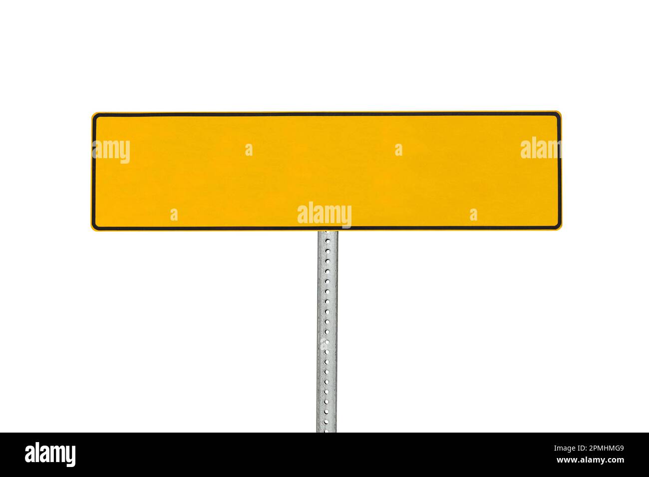 Blank yellow road sign isolated with cut out background. Stock Photo