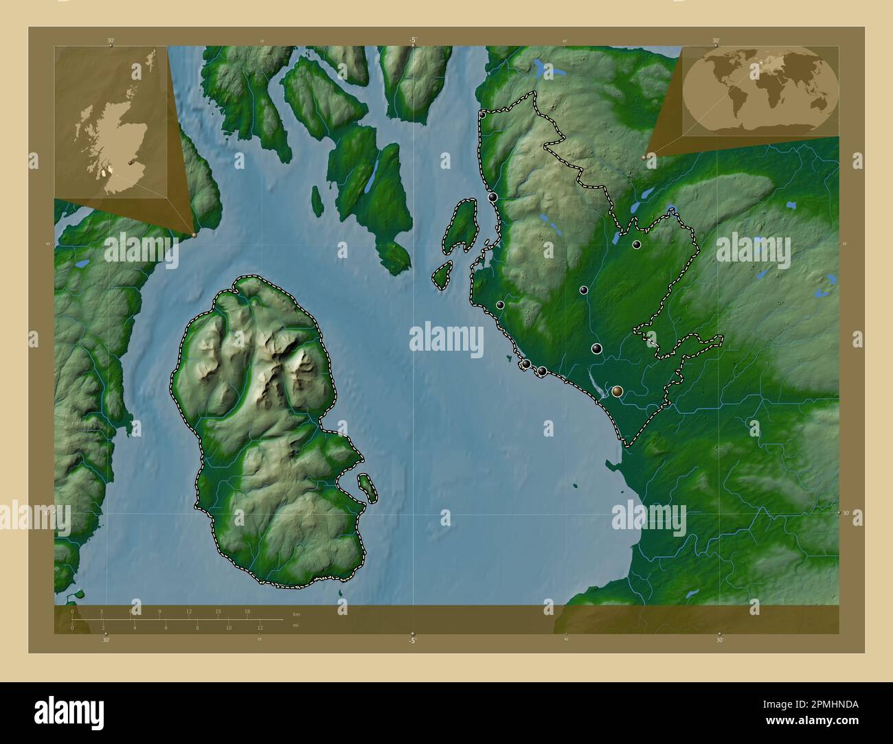 North Ayrshire, region of Scotland Great Britain. Colored elevation