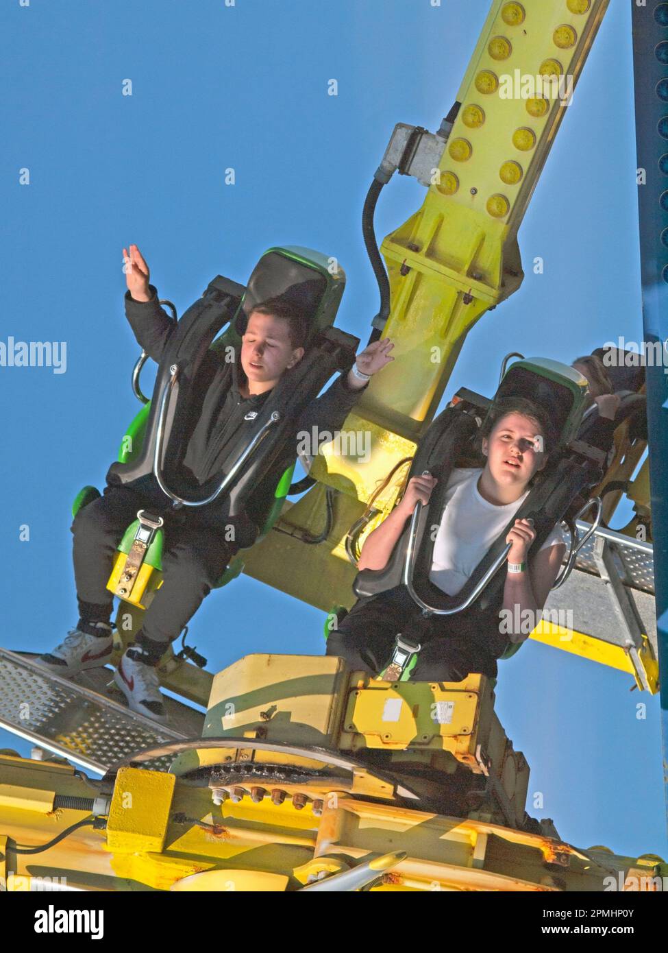 Fun on an amusement ride on Brighton Palace Pier Stock Photo