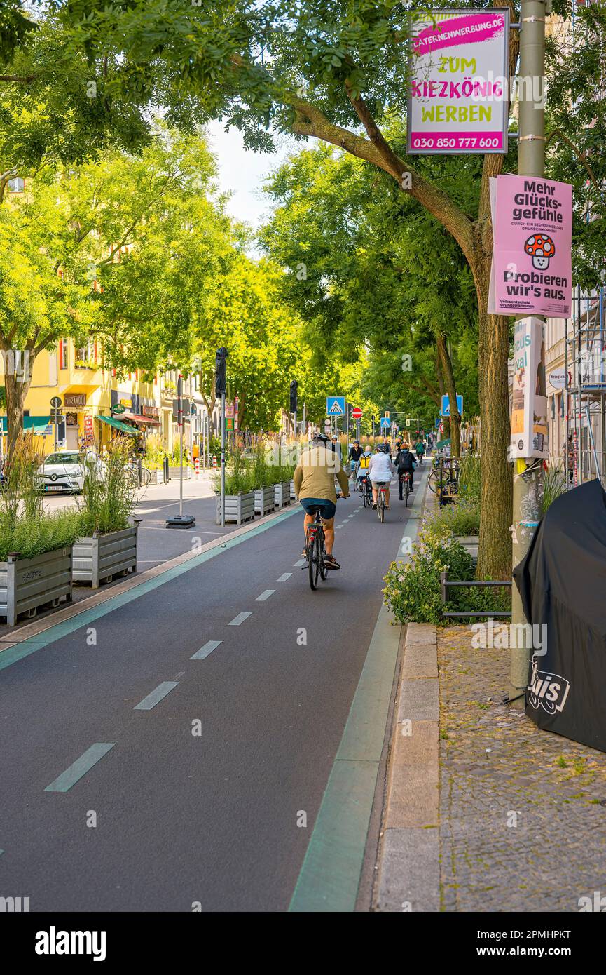 Berlin, Germany - July 17, 2022: A dedicated cycle lane separated from ...
