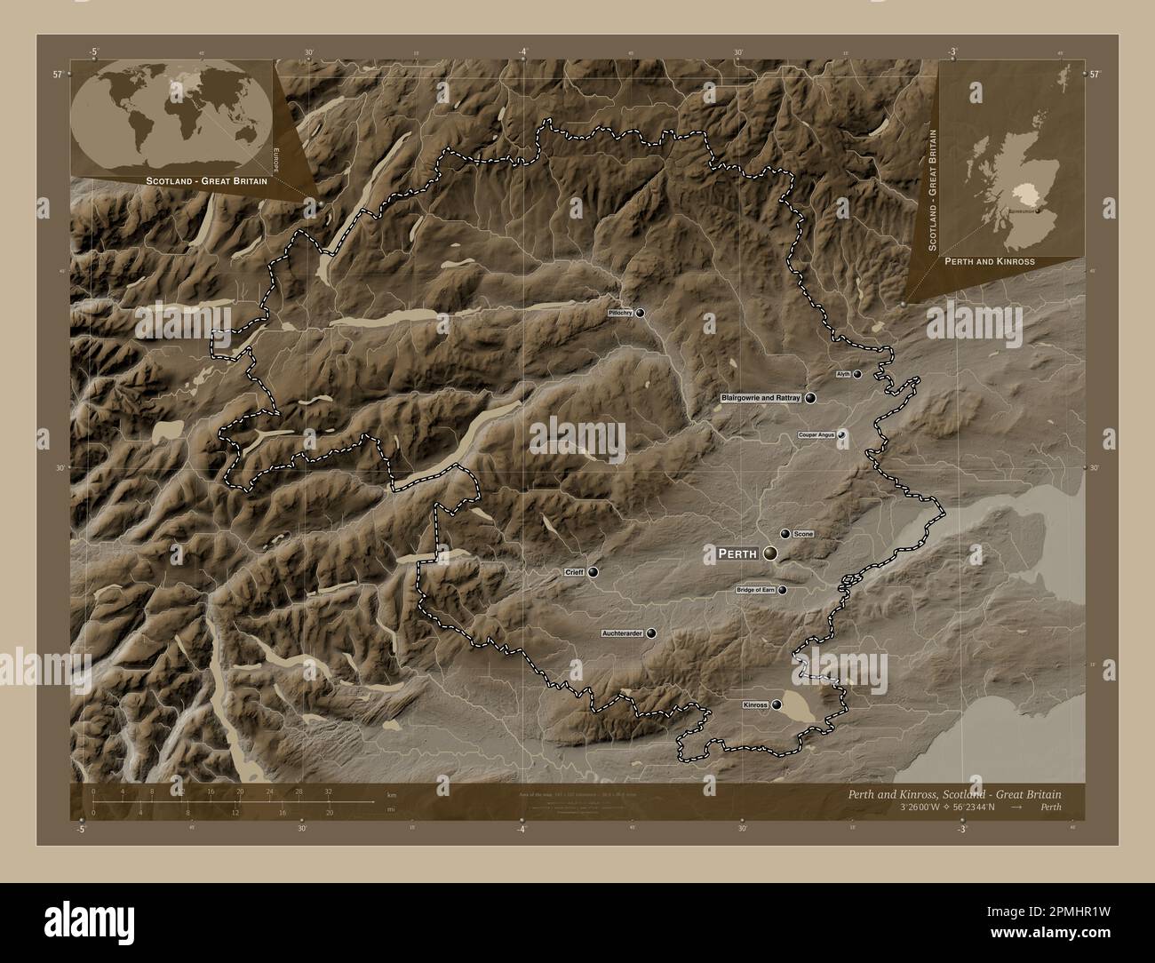 Perth And Kinross Region Of Scotland Great Britain Elevation Map 