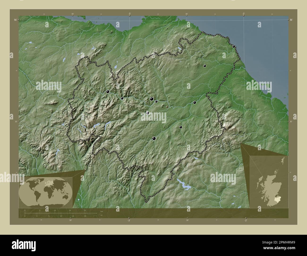 Scottish Borders, region of Scotland Great Britain. Elevation map