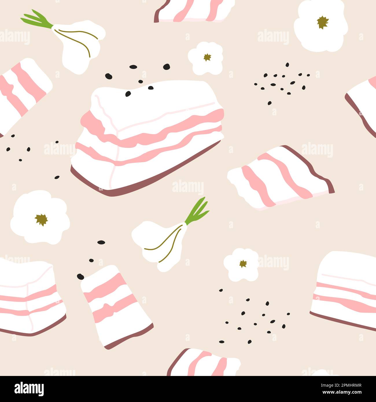 Meat seamless pattern. Pink texture of fresh pork meat. Vector