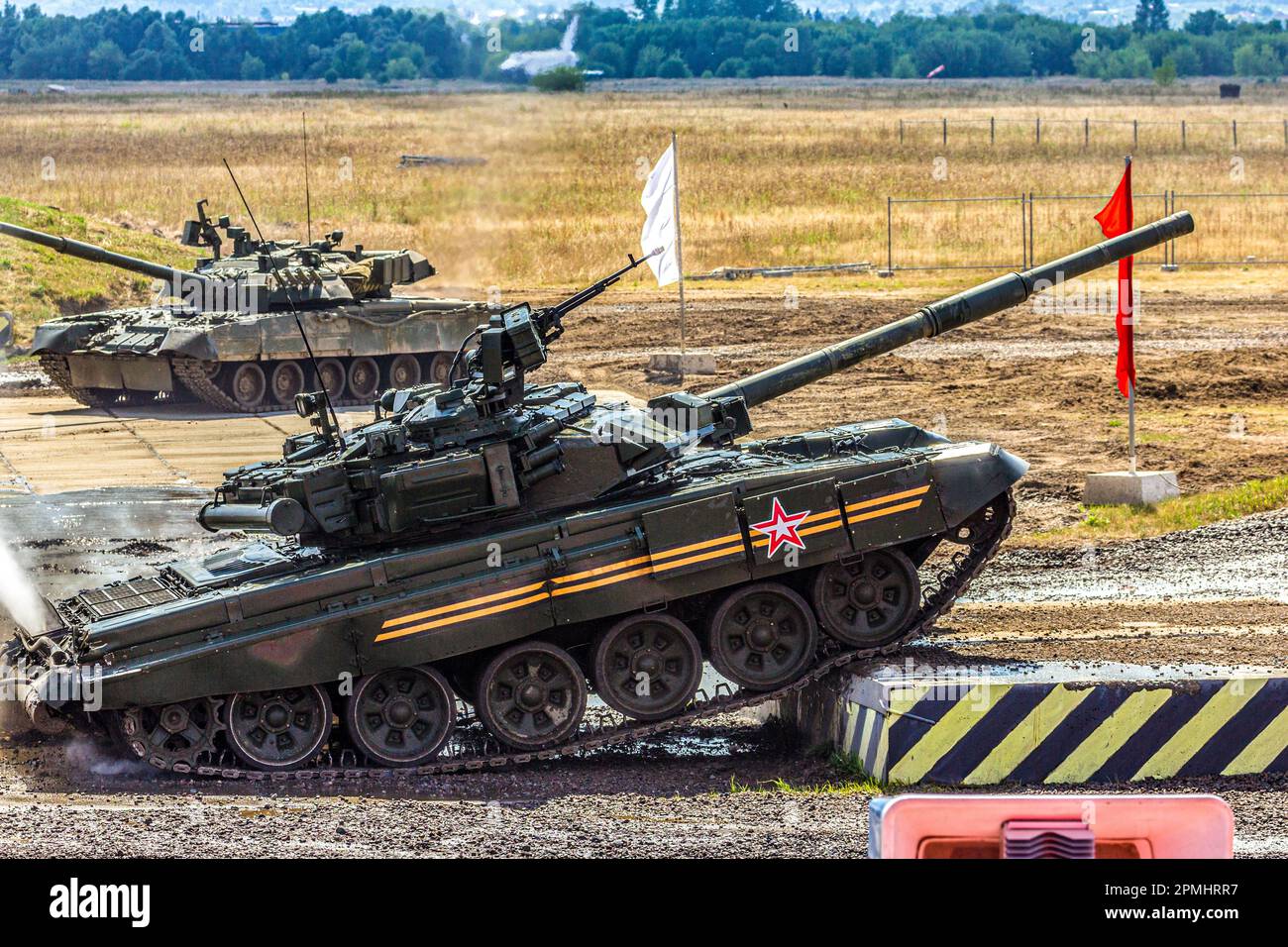 The main battle tank T-72B3 of the Russian army at the training ground ...