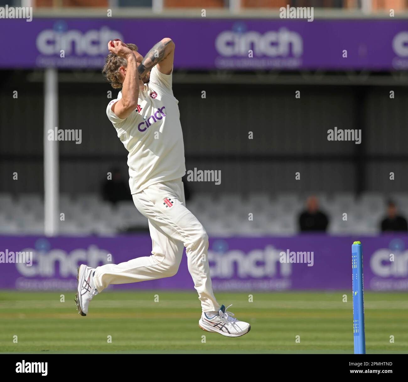 NORTHAMPTON, ENGLAND - April 13: Gareth Berg of Northampton  in action Day One of the LV= Insurance County Championship match between Northamptonshire and  Middlesex Thu 13 April  at The County Ground  in Northampton, England. Stock Photo