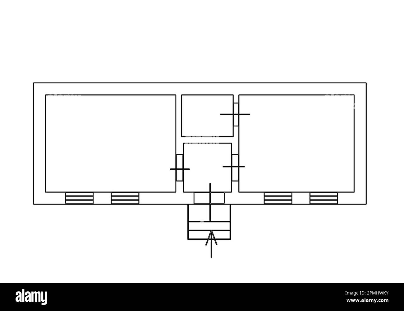 Floor Plan. Apartment Blueprint with Construction Elements. House Project. 2d floor plan. Black&white floor plan.2d floor plan Stock Photo