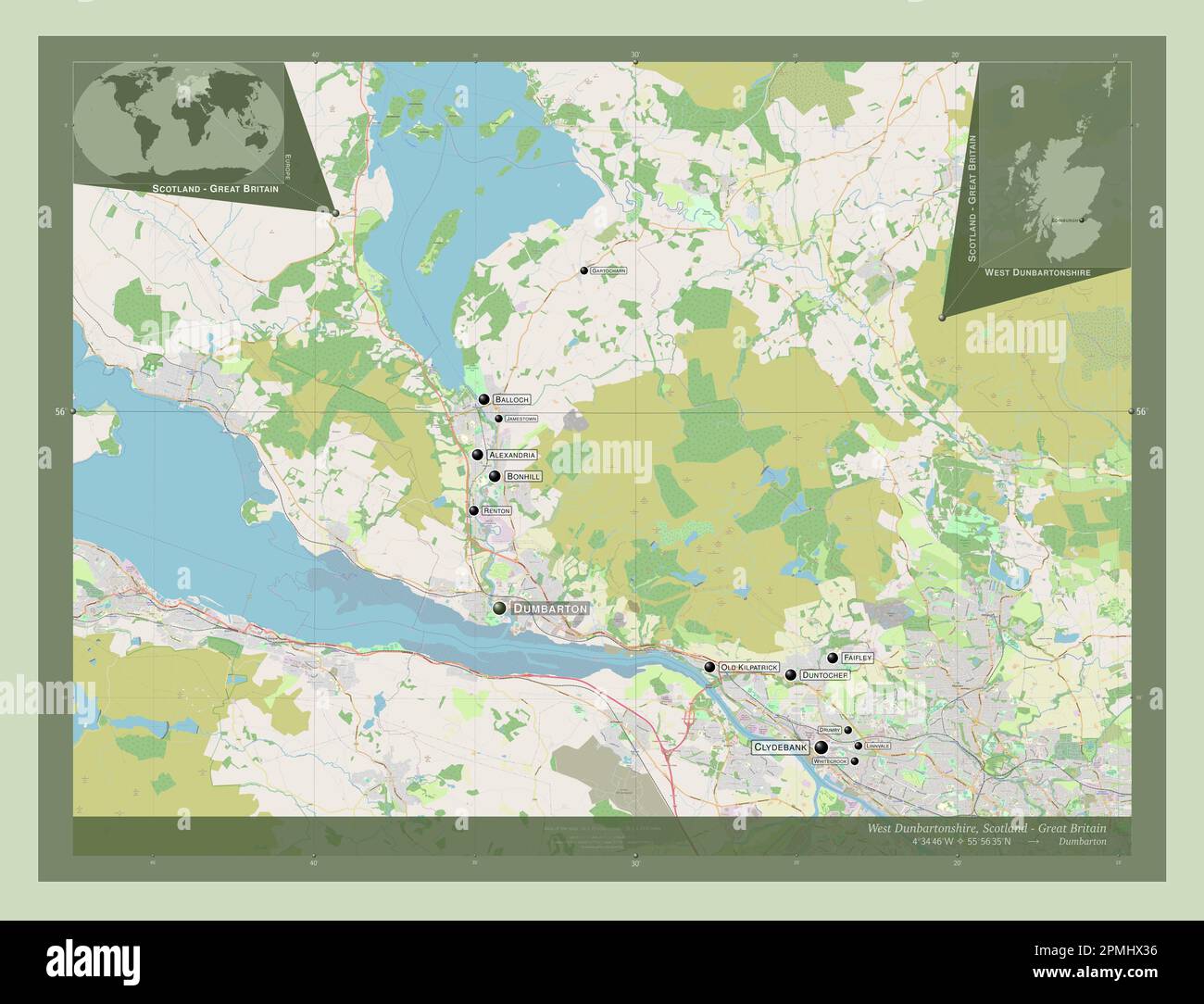 West Dunbartonshire, region of Scotland Great Britain. Open Street