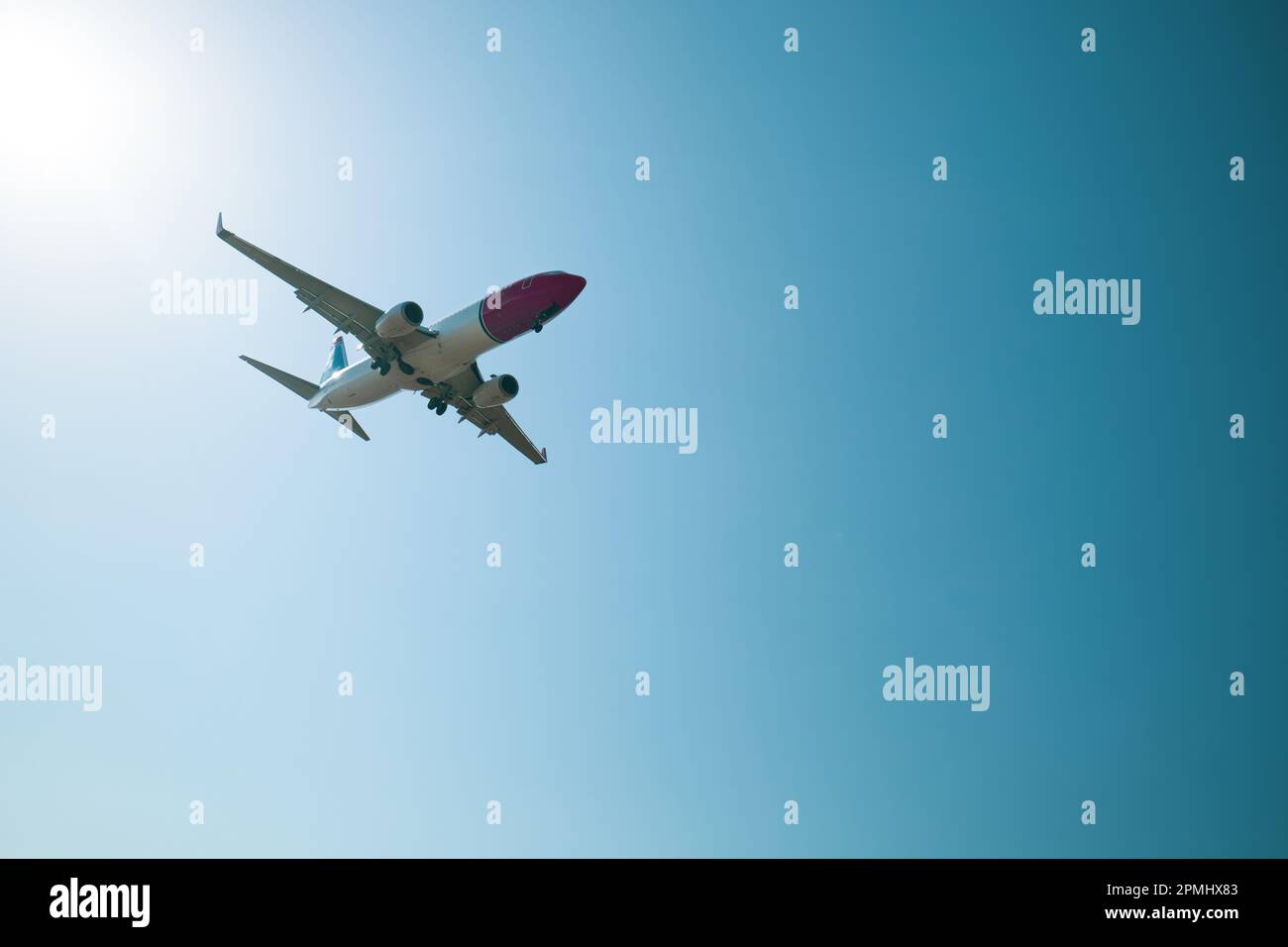 Landing preparation of a large commercial aircraft white apporaching ...