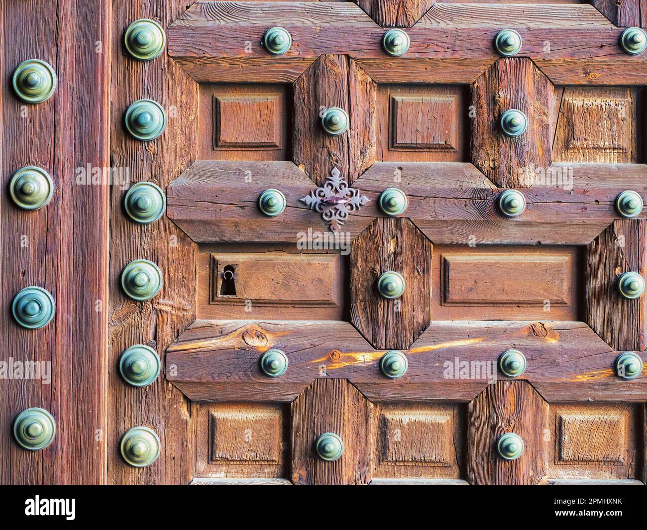 Wooden door of the Siguenza Cathedral Stock Photo