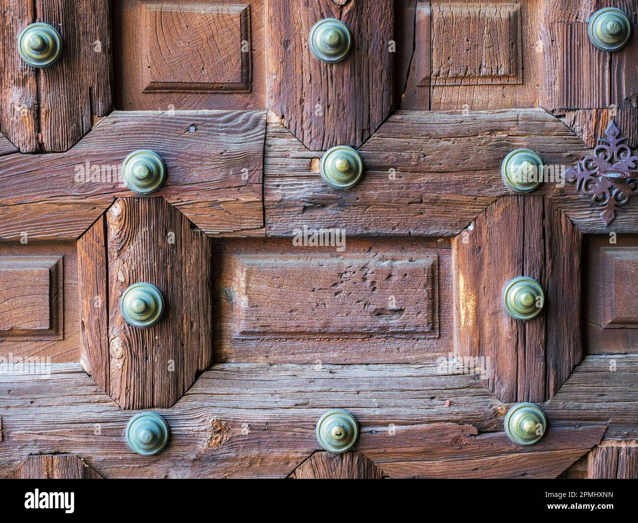 Wooden door of the Siguenza Cathedral Stock Photo