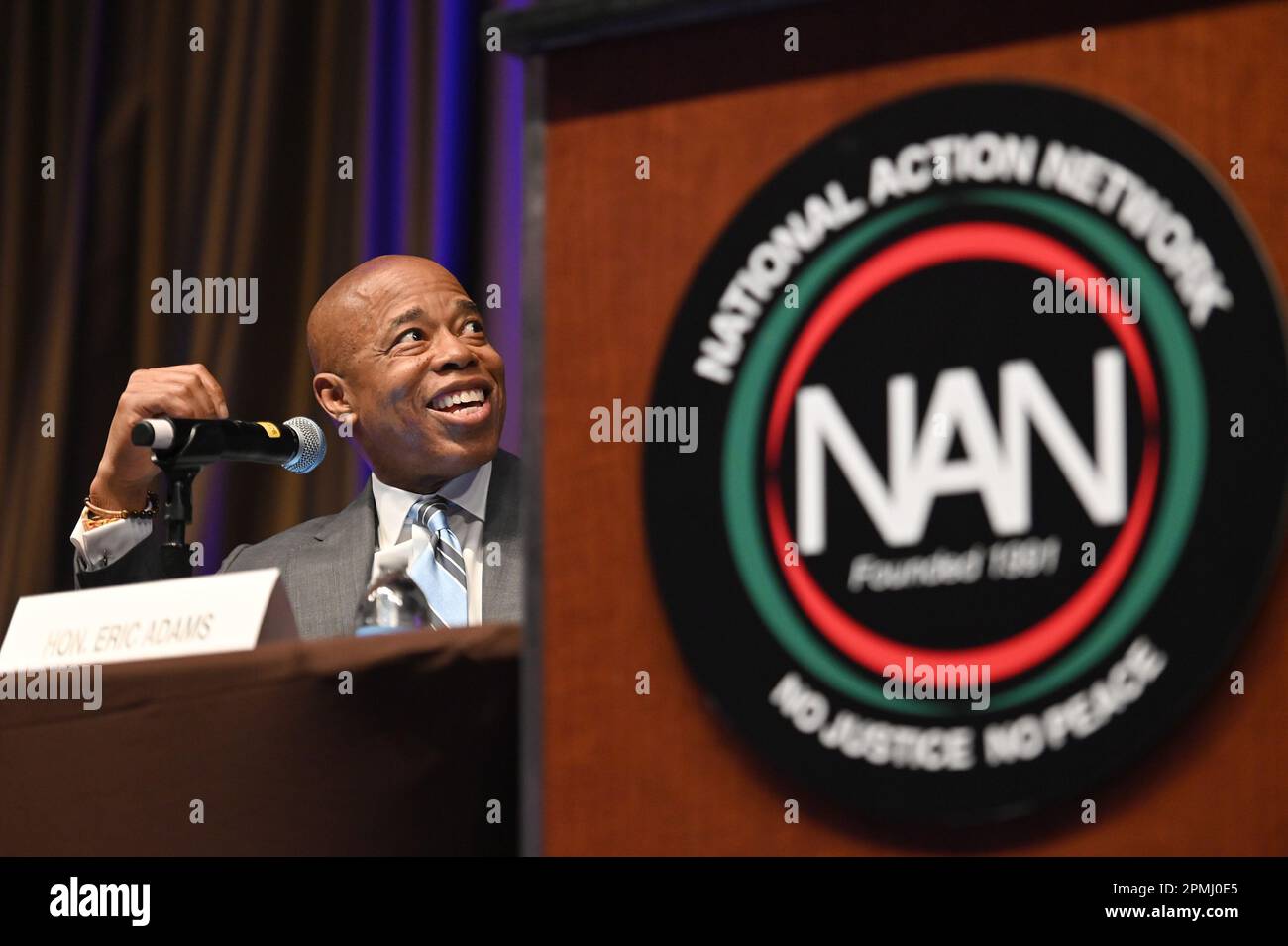 New York, USA. 13th Apr, 2023. New York City Mayor Eric Adams speaks at ...