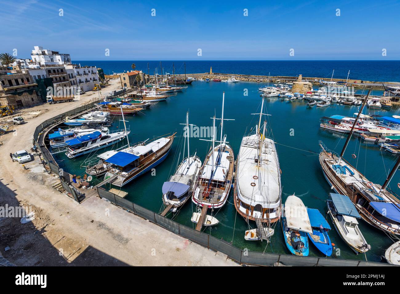 The port of Girne during the renewal of its infrastructure. Kyrenia, Cyprus Stock Photo