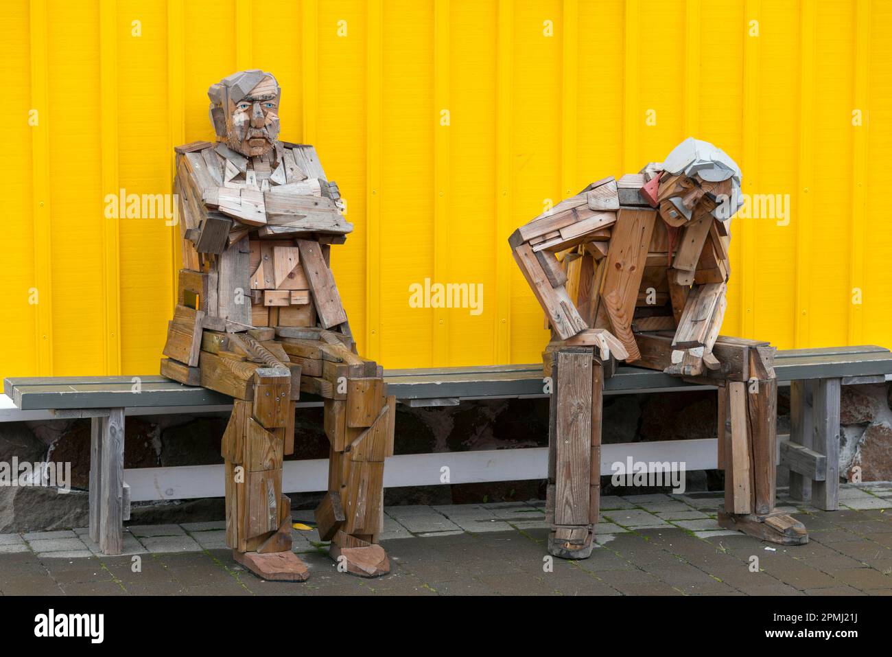 Wooden figures, Siglufjoerdur, Iceland Stock Photo