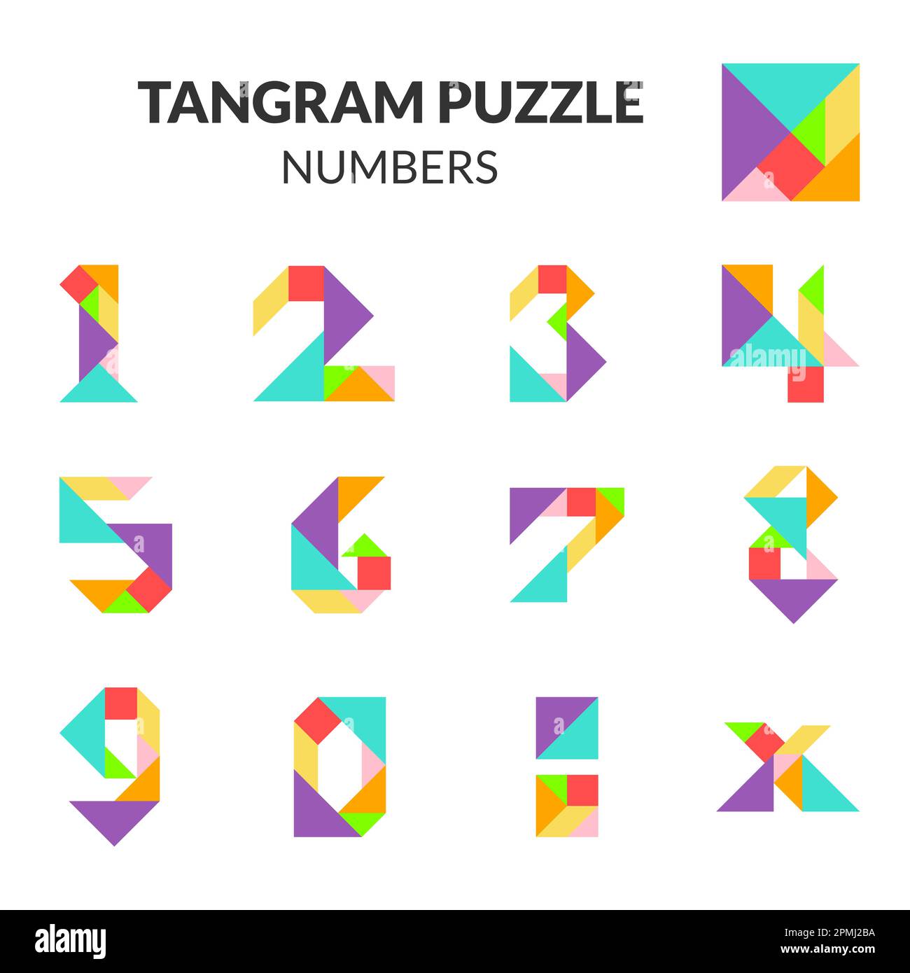 Tangram puzzle game with isolated vector Numbers. Stock Vector