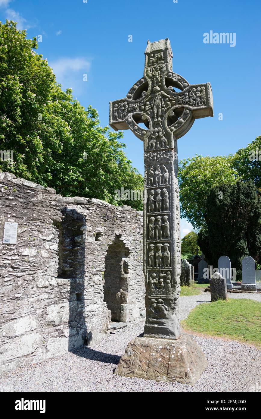High Cross, Monastery Ruin, Mainistir Bhuithe, Cross Cross, Tall Cross or West Cross, Monasterboice, County Lough, Ireland Stock Photo