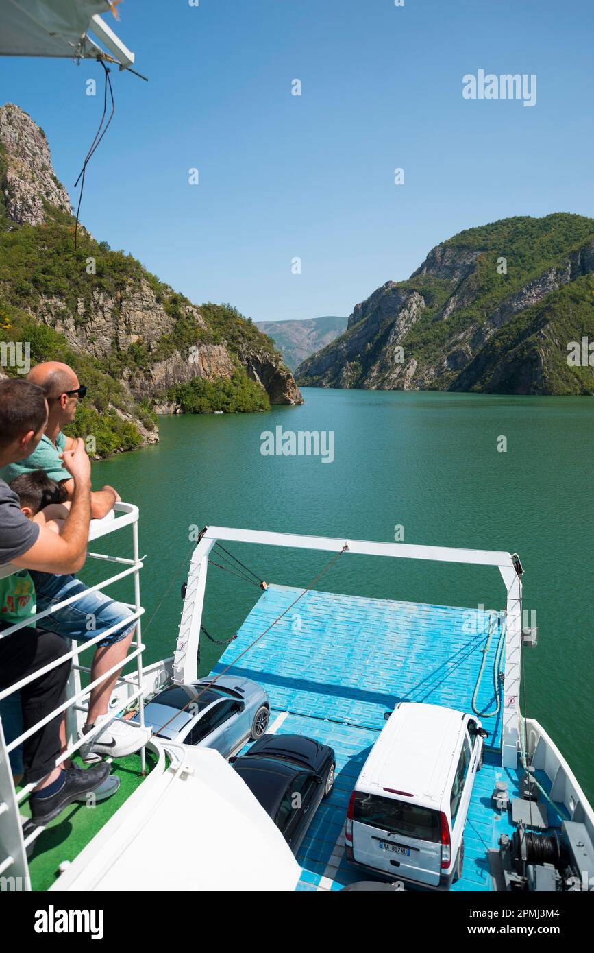 Ferry Alpin, Koman, Koman Reservoir, River Drin, Albania Stock Photo